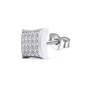 HIGHSPARK 925 Silver Men's Stylish Square Solitaire Earring | 92.5 Sterling Silver and Diamond like Brilliance Zirconia | Single Stud for Men | Lovely Gift
