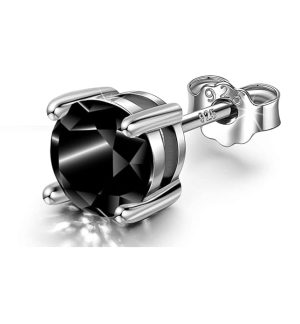 HIGHSPARK 925 Silver Men’s Round Black Solitaire Stud Earring | 92.5 Sterling Silver & Stunning Shine Sparkling Zirconia | Single Stud for Men - Black 6mm